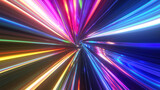 Fototapeta Do przedpokoju - Abstract tunnel of a multicolor spectrum background. Bright rays of neon light and colorful glowing lines moving speed through the dark. 3d render