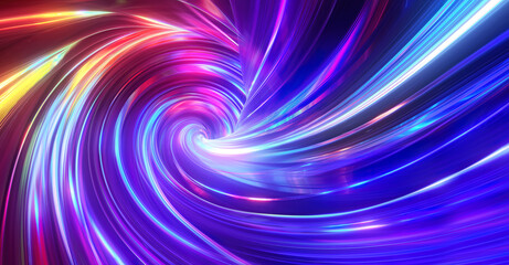 Abstract tunnel of a multicolor spectrum background. Bright rays of neon light and colorful glowing lines moving speed through the dark. 3d render