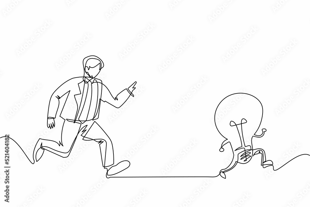 Simple Line Chasing Continuous one line drawing businessman run chasing try to catch idea ...