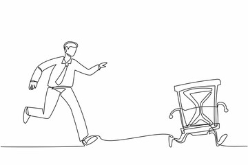 Poster - Single continuous line drawing businessman run chasing try to catch hourglass. Concept of stress, angry, burnout, deadlines, depression. Business metaphor. One line graphic design vector illustration