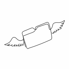 Poster - single continuous line drawing flying document folder with wings. minimal design folder with files, 