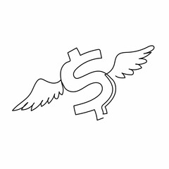 Poster - Single one line drawing flying American dollar symbol with wings. Symbolizing the rise of the dollar in market. Dollar symbol and wings. Modern continuous line draw design graphic vector illustration