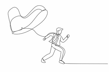 Poster - Single continuous line drawing businessman run away from stomping foot. Male employee oppressed by the boss with under big shoe. Minimalist metaphor. One line draw graphic design vector illustration