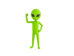 Wall Mural - Alien character raising right fist in 3d rendering.