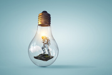Wall Mural - spaceman inside light bulb . mixed media