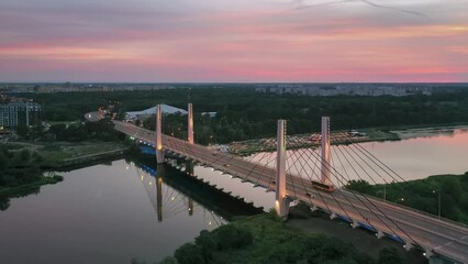 Sticker - Aerial view of Millennium Bridge (Most Milenijny) at dusk in Wroclaw, Poland
