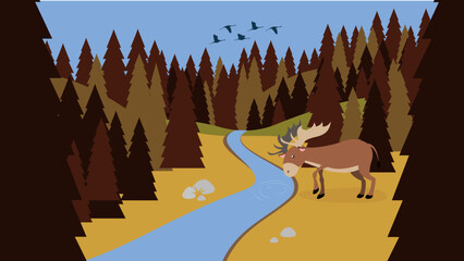 Sticker - moose drinks water in the forest