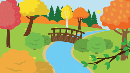 Poster - bridge over the river in autumn nature