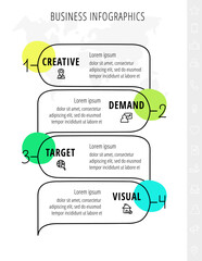 Vector infographic thin line. Speech bubbles design label with icons. Template Inforgraphics with 4 steps. Modern business concept of dialog or conversation