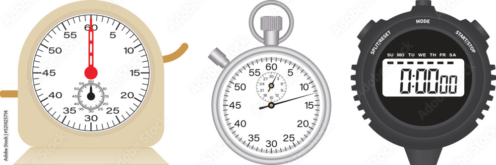 Analog and digital stopwatch. Laboratory stopclock. Vector illustration ...
