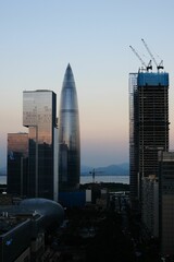 Canvas Print - The cityscape of Shenzhen, China during beautiful evening. China Resources Headquarters in Shenzhen