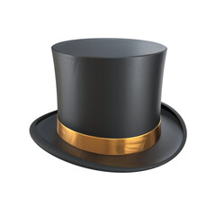 Wall Mural - Black top hat with a gold ribbon on white background, 3d render