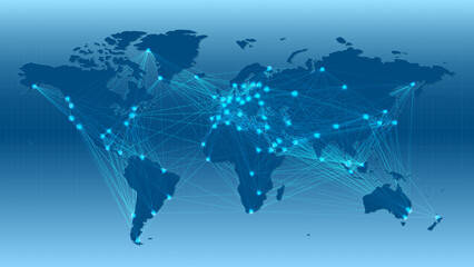 Aufkleber - Global background/World map, countries cities are connected by lines. Global communications, logistics, transport and trade. Vector illustration, editable objects on different layers.