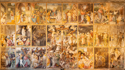 Wall Mural - VARALLO, ITALY - JULY 17, 2022: The renaissance fresco of New Testament story of Redemption in the church Chiesa Santa Maria delle Grazie  by Gaudenzio Ferrari (1513).