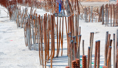 Iron reinforcement. Steel Rebars for reinforced concrete construction site