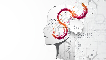 Artificial Intelligence. Technical background with a silhouette of a man. Big data concept. Machine cyber mind.