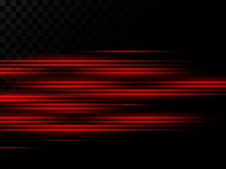 Red lines, rays, flashes of light. Film texture background with light translucence on transparent background