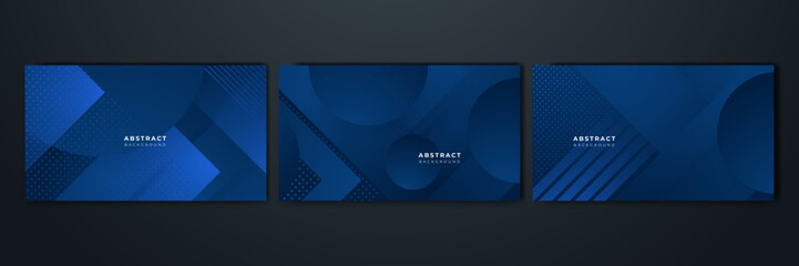 Abstract background design with blue geometric shapes. Modern dark blue background. Vector abstract graphic design banner pattern background template.