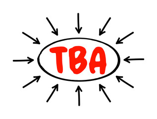 Poster - tba - to be announced acronym text with arrows, business concept background