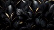 Leinwandbild Motiv Black luxury cloth, silk satin velvet, with floral shapes, gold threads, luxurious wallpaper, elegant abstract design
