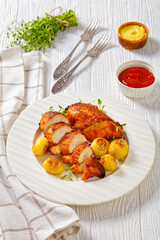 Sticker - grilled chicken breasts with browned new potatoes