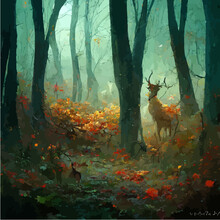 Deer In The Autumn Forest