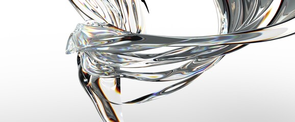 Aufkleber - 3D render abstract background. Colorful twisted shapes in motion. Computer generated digital art for poster, flyer, banner