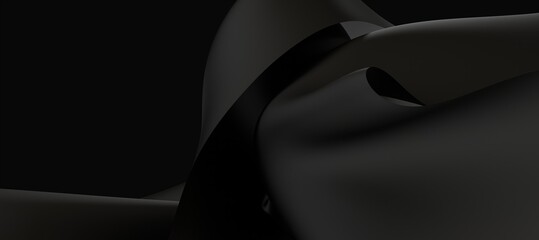 Black fabric satin silk background, Elegant luxurious cloth backdrop. 3d illustration.
