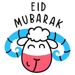 Sticker - Cute goat face slaughter on eid, doodle icon