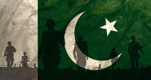 War Pakistan Vs Israel, Shadow Of Soldiers In The Battlefield On Dirty Flag Pakistan, Crises Between Pakistan And Israel