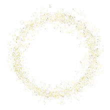 Round Golden Frame, Glitter, Spots, Dots, Gold Circle. Isolated Png Illustration, Transparent Background. Asset For Overlay, Texture, Pattern, Montage, Collage, Shape, Greeting, Invitation Card.