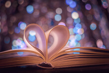 Heart From Book Pages., Vintage Photo Style With Bokeh Background