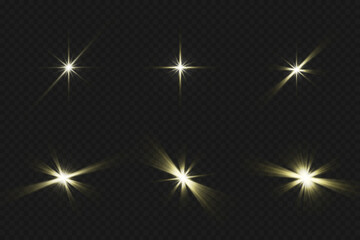 Wall Mural - light effects, glare, glitter, explosion, golden light, vector illustration. shining golden stars.