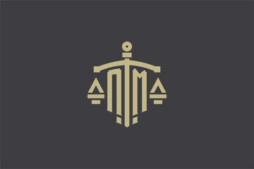 Wall Mural - Letter NM logo for law office and attorney with creative scale and sword icon design