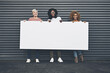 © Camerene P/peopleimages.com - Diverse women holding blank poster, copy space board and placard sign to promote, market and advertise opinion and female empowerment. Group portrait of women endorsing with billboard in city