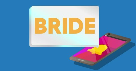 Poster - Bride Text on notification bubble from portable information device screen. Mobile app message, connection, communication concept. Animated video.