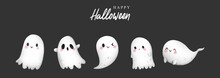 Happy Halloween With Cute Ghost. Vector Illustration