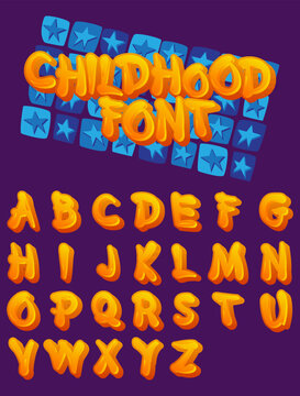 Childhood Font. Children's bright Alphabet Letters, Symbols. Colorful Vector Typescript for Marketing, Card and Poster Design.