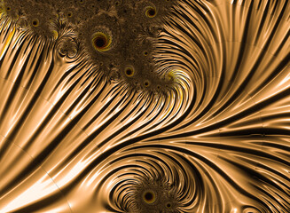 Canvas Print - Abstract 3D fractal luxury design in gold color with waves lines. Modern futuristic background, 3D rendering