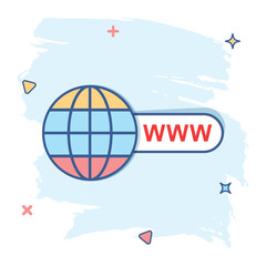 Wall Mural - vector cartoon go to web icon in comic style. globe world sign illustration pictogram. www url busin