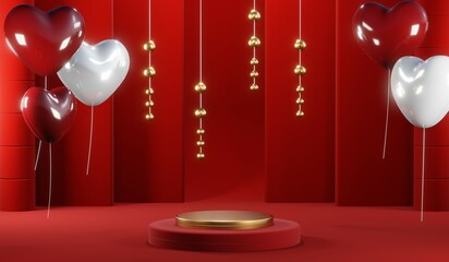 Poster - 3d rendering of blank product background for cream cosmetics modern red podium background
