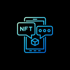 Poster - NFT on Smartphone Screen outline blue icon. Non-Fungible Token vector line sign