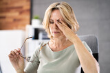 Fototapeta  - Woman Eye Fatigue And Pain. Tired Working