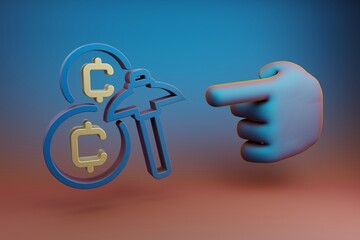 Poster - beautiful illustrations abstract hand index finger points to coin mining symbol icon on a multicolor