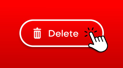 Poster - Hand mouse cursor click red erase, wipe, delete button or sign for website, mobile app, UI.