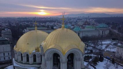 Canvas Print - Aerial view of the famous St. Alexander Nevsky Cathedral on a cold winter day