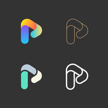 Set of letters P from abstract multicolors shapes and lines. Template elements. Vector logo design.