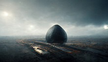 Alien Monolithic Orb Structure On Alien Planet Landscape