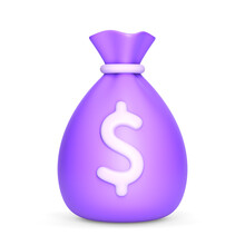 Purple Money Bag With Dollar Icon Isolated On White Background