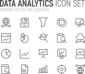 Poster - Simple line set of data analytics icons.